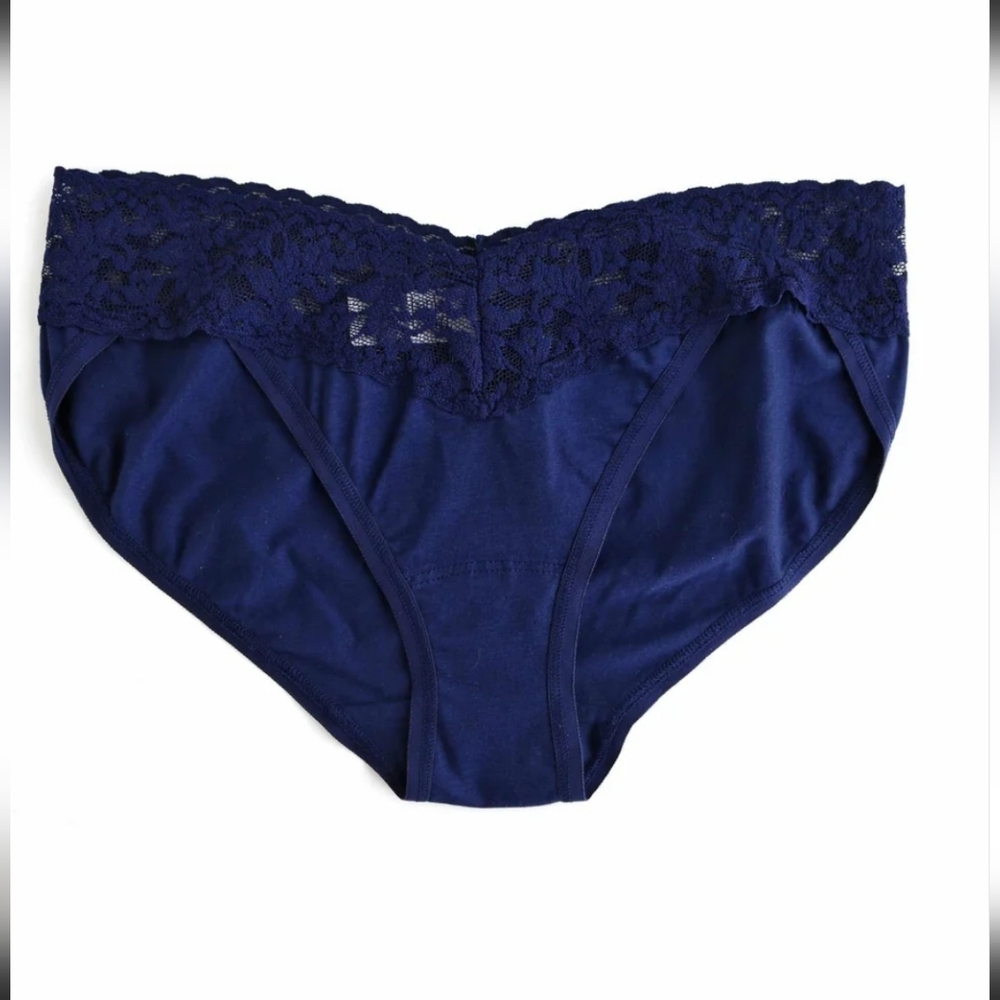HANKY PANKY SUPIMA COTTON V-KINI  NAVY. SIZE:LARGE